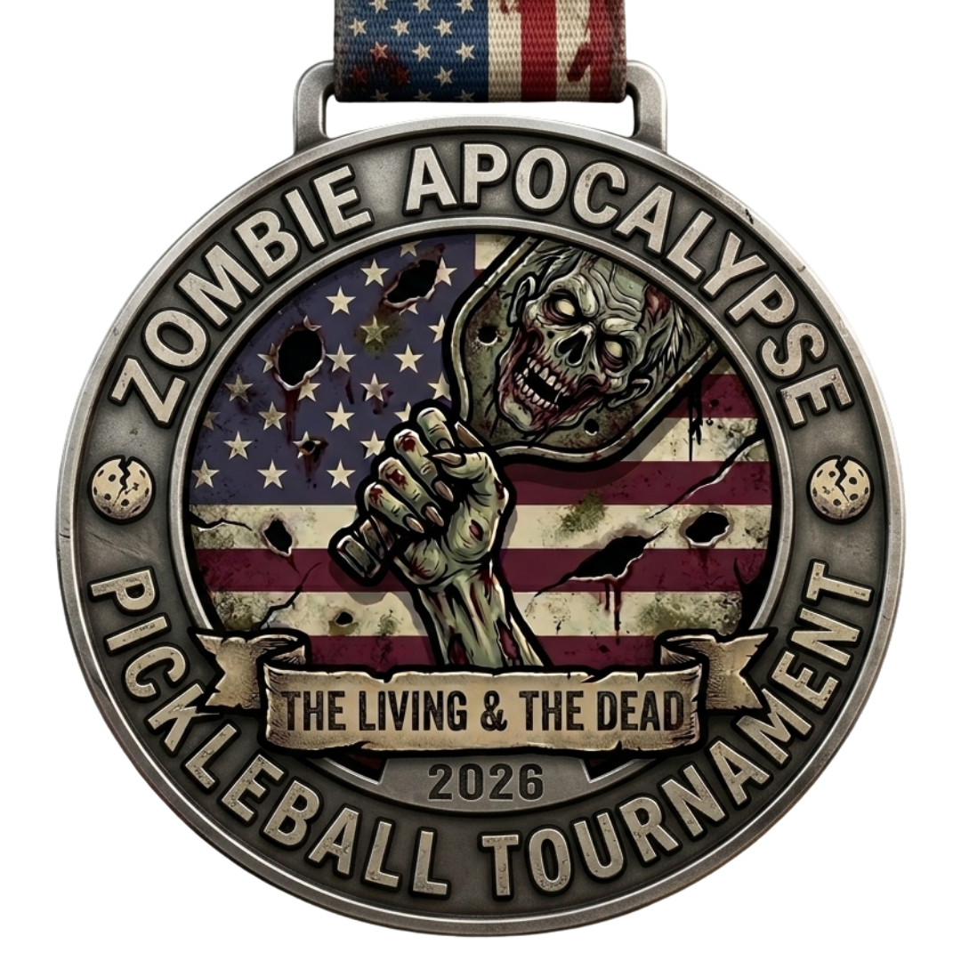 Zombie Apocalypse Pickleball Tournament medal awarded to winners of The Living bracket